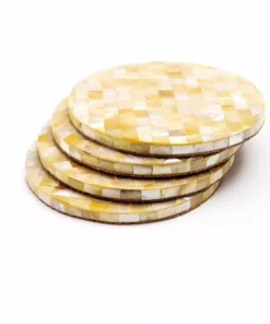 LIKHÂ Golden Yellow Mother Of Pearl Coaster Set Office Accessories 9 LIKHÂ Golden Yellow Mother Of Pearl Coaster Set Office Accessories