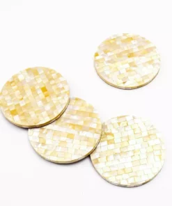 LIKHÂ Golden Yellow Mother Of Pearl Coaster Set Office Accessories