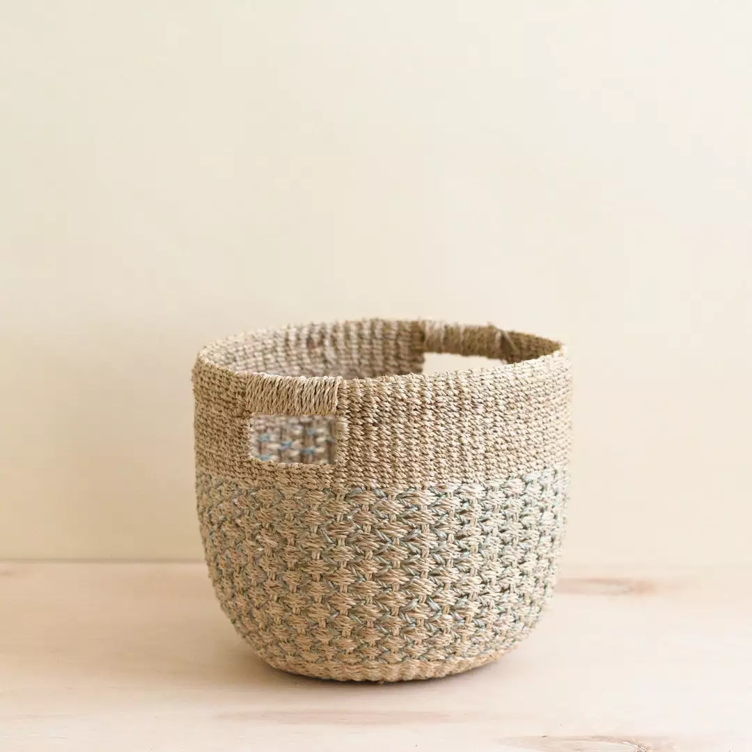 LIKHÂ Gray Patterned Round Basket 1 LIKHÂ Gray Patterned Round Basket