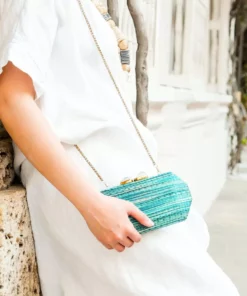 LIKHÂ Sea Green Shibori Pattern Clutch