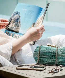 LIKHÂ Sea Green Shibori Pattern Clutch