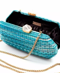 LIKHÂ Sea Green Shibori Pattern Clutch