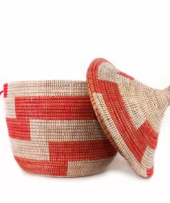 Mbare Low Stripe Hamper Basket - Red + White