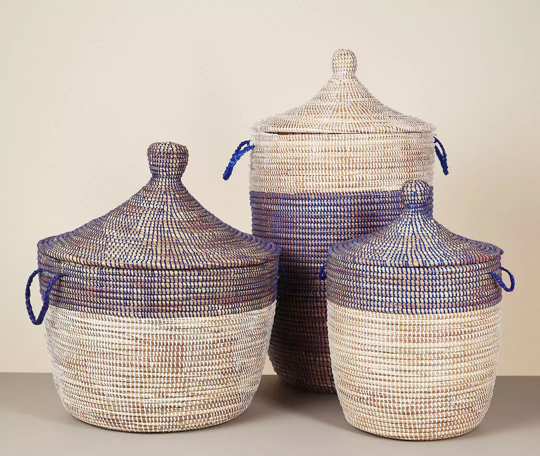 Mbare Home Goods Low Two-Tone Hamper Basket - Navy + White 4 Mbare Home Goods Low Two-Tone Hamper Basket - Navy + White