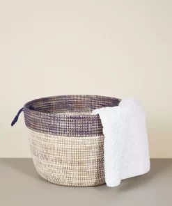Mbare Home Goods Low Two-Tone Hamper Basket - Navy + White 6 Mbare Home Goods Low Two-Tone Hamper Basket - Navy + White