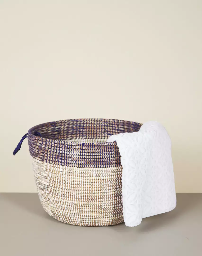 Mbare Home Goods Low Two-Tone Hamper Basket - Navy + White 3 Mbare Home Goods Low Two-Tone Hamper Basket - Navy + White