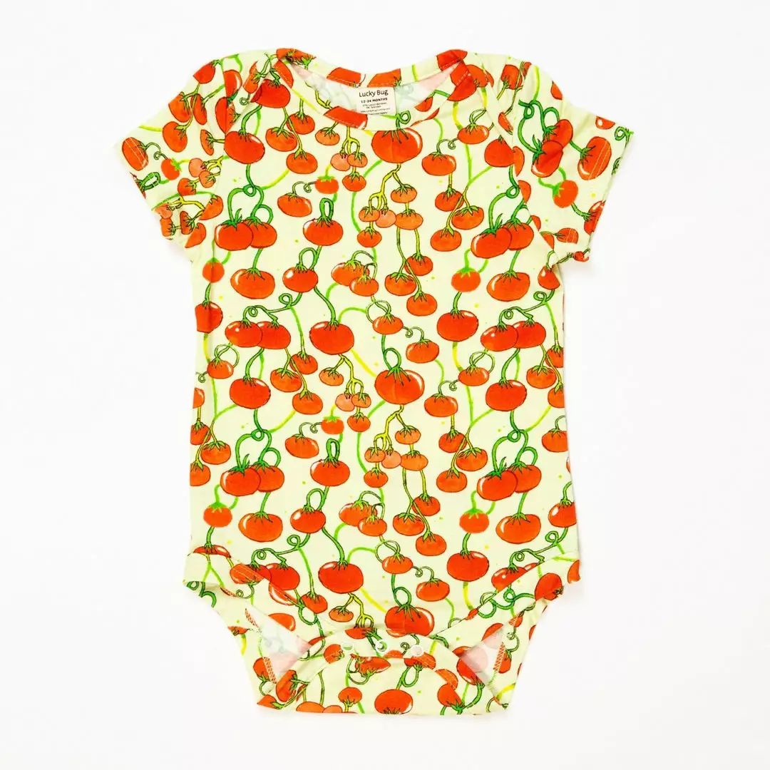 Lucky Bug Clothing Made In USA Baby's Essential Bamboo Tomato Onesie 1 Lucky Bug Clothing Made In USA Baby's Essential Bamboo Tomato Onesie