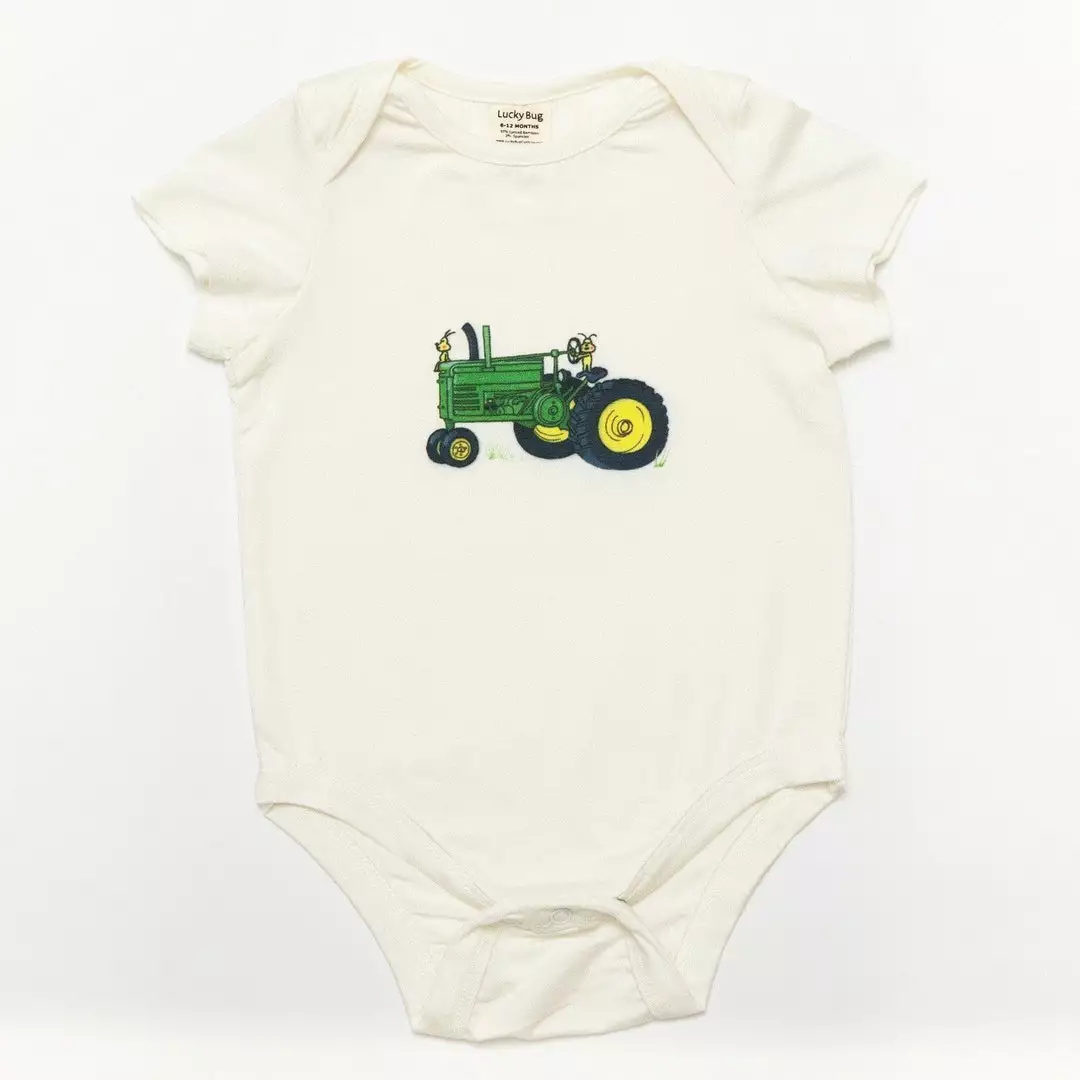 Lucky Bug Clothing Baby's Essential Bamboo Tractor Onesie 1 Lucky Bug Clothing Baby's Essential Bamboo Tractor Onesie