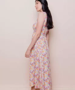 Mata Traders Artsy Traveler Pink Floral Tencel Midi Dress Clothing