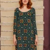Mata Traders Special Occasion Delilah Teal Tile Long Sleeve Dress