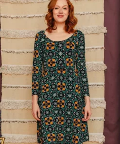 Mata Traders Special Occasion Delilah Teal Tile Long Sleeve Dress