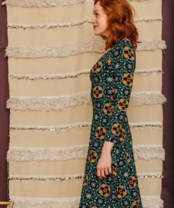 Mata Traders Special Occasion Delilah Teal Tile Long Sleeve Dress