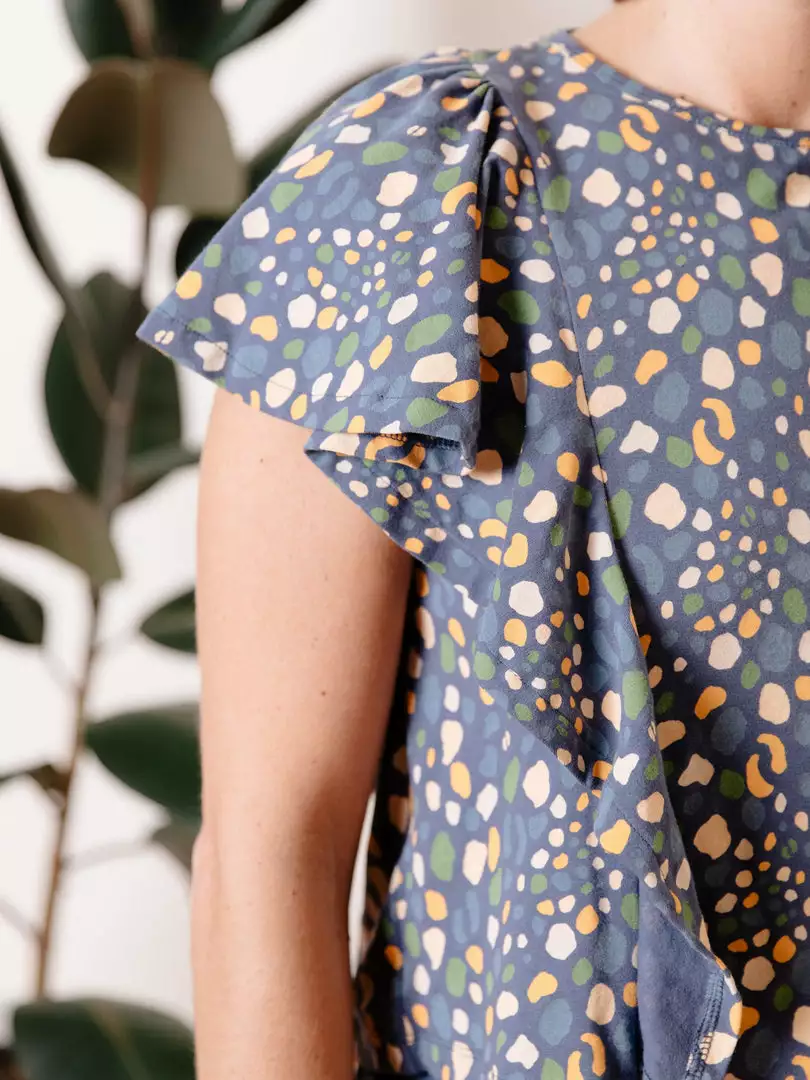 Mata Traders Clothing Flora Blue Spots Flutter Sleeve Top 2 Mata Traders Clothing Flora Blue Spots Flutter Sleeve Top