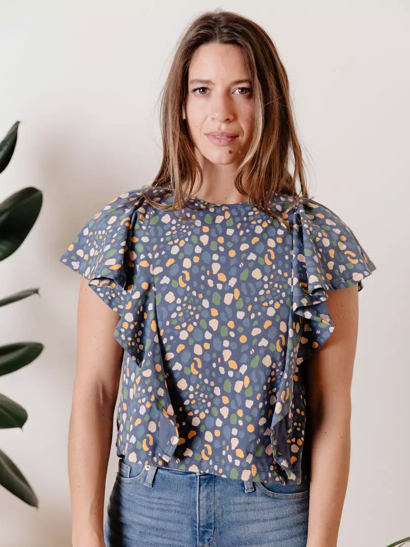 Mata Traders Clothing Flora Blue Spots Flutter Sleeve Top 1 Mata Traders Clothing Flora Blue Spots Flutter Sleeve Top