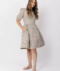 Mata Traders Inez Savanna Stripe Bubble Sleeve Dress