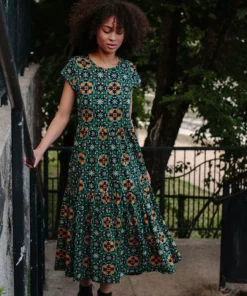 Mata Traders Tiered Teal Tile Jersey Dress Best Sellers