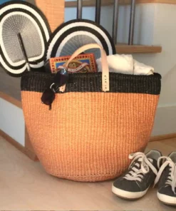 Mbare Home Goods Floor Basket With Leather Handles