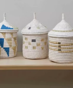 Mbare Handcrafted Inyabu Medium Basket - Gray Triangles