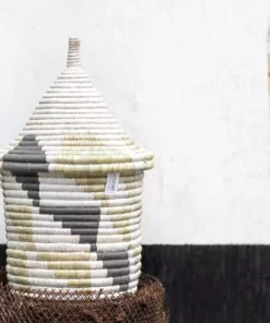 Mbare Handcrafted Inyabu Medium Basket - Gray Triangles