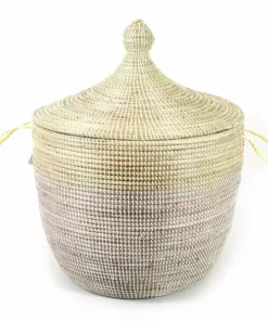Mbare Home Goods Low Two-Tone Hamper Basket - Natural + White