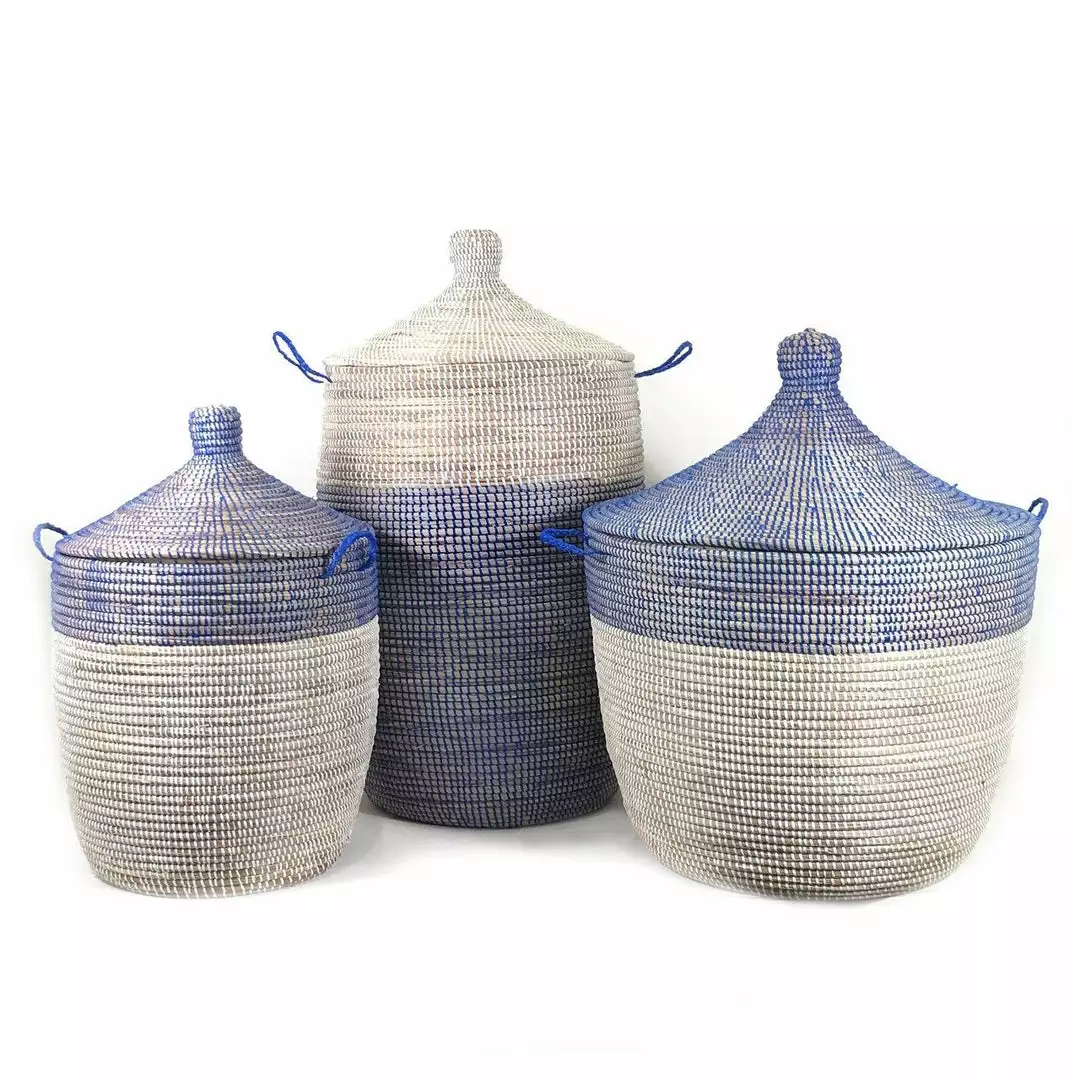 Mbare Home Goods Medium Two-Tone Hamper Basket - Navy + White 2 Mbare Home Goods Medium Two-Tone Hamper Basket - Navy + White