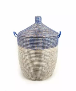 Mbare Home Goods Medium Two-Tone Hamper Basket - Navy + White