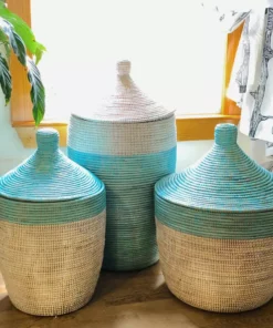 Mbare Best Sellers Medium Two-Tone Hamper Basket - Turquoise + White