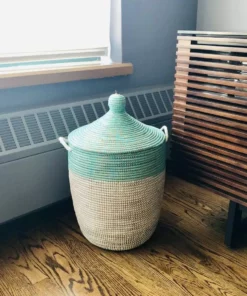 Mbare Best Sellers Medium Two-Tone Hamper Basket - Turquoise + White