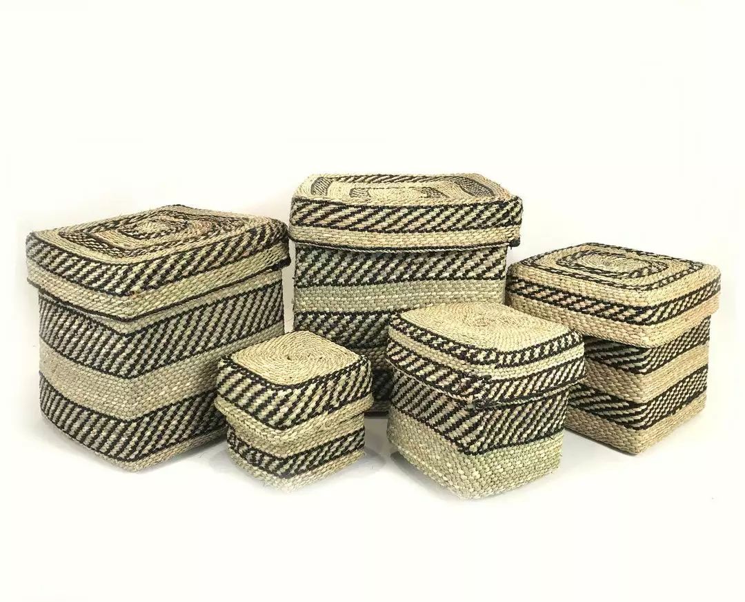 Mbare Square Iringa Basket - Black Stripe Home Goods 1 Mbare Square Iringa Basket - Black Stripe Home Goods