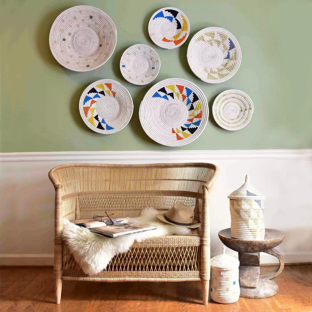 Mbare Uru Small Wall Basket - Blue Stripes 2 Mbare Uru Small Wall Basket - Blue Stripes