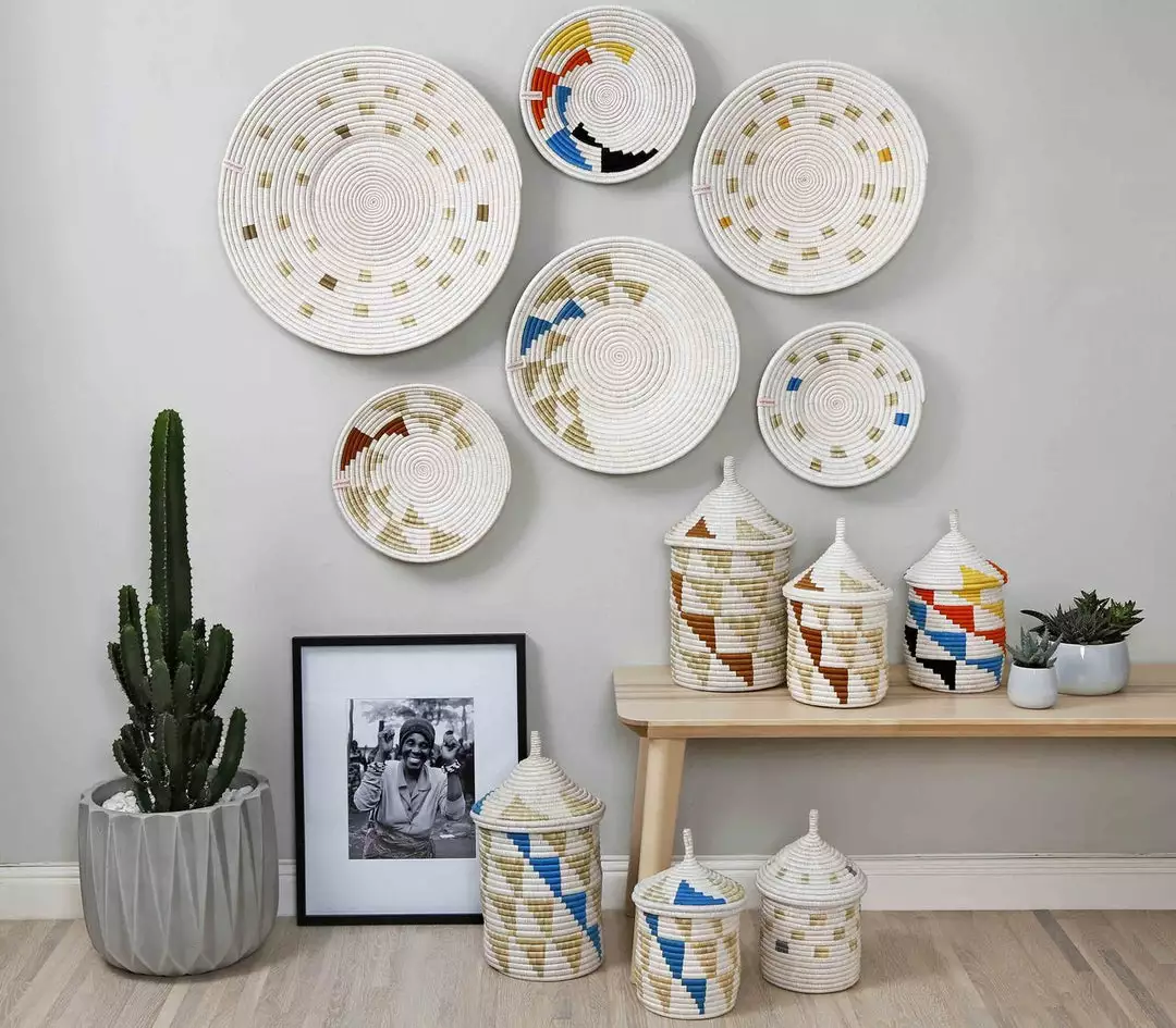 Mbare Uru Small Wall Basket - Blue Stripes 3 Mbare Uru Small Wall Basket - Blue Stripes