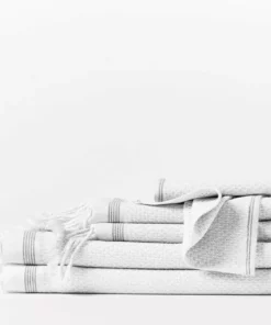 Coyuchi Mediterranean Towels - Alpine White / Slate Stripe