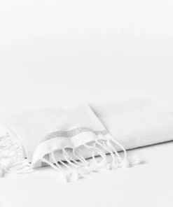 Coyuchi Mediterranean Towels - Alpine White / Slate Stripe