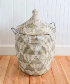 Swahili African Modern Medium Silver Triangle Laundry Hamper