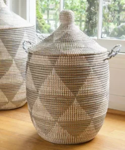 Swahili African Modern Medium Silver Triangle Laundry Hamper