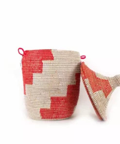 Mbare Medium Stripe Hamper Basket - Red + White