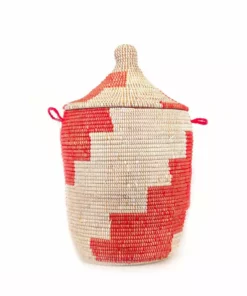 Mbare Medium Stripe Hamper Basket - Red + White