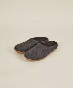 Kyrgies Men's Molded Sole Low Back Wool Slippers - Charcoal