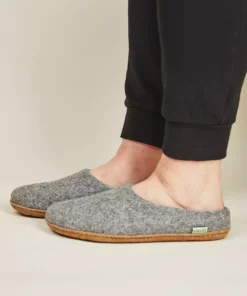 Kyrgies Men's Natural Sole Low Back Wool Slippers - Gray