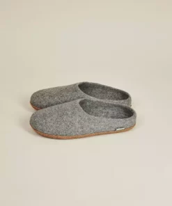 Kyrgies Men's Natural Sole Low Back Wool Slippers - Gray