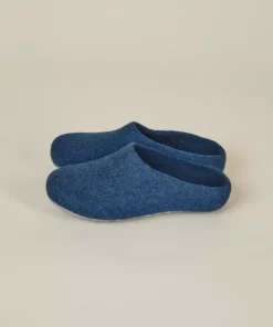 Kyrgies Men's Classic Sole Low Back Wool Slippers - Navy