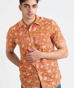 Dushyant Asthana Men's Prat Short Sleeve Shirt - Orange Floral