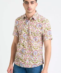 Dushyant Asthana Men's Prat Short Sleeve Shirt - White Lotus