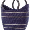Swahili African Modern Midnight Blue Pinstripe Bolga Shopper Bag