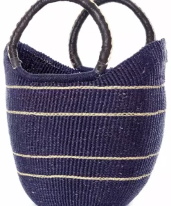 Swahili African Modern Midnight Blue Pinstripe Bolga Shopper Bag