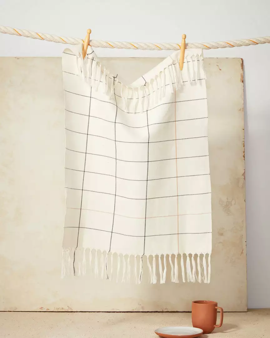 Minna Handcrafted Cream Grid Towel 1 Minna Handcrafted Cream Grid Towel