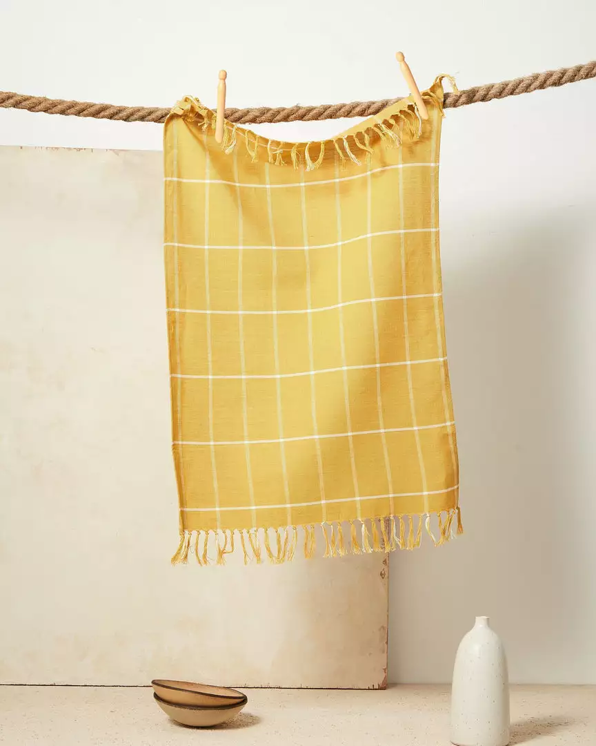 Minna Handcrafted Gold Grid Towel 1 Minna Handcrafted Gold Grid Towel