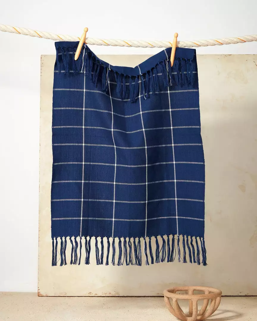 Minna Handcrafted Indigo Grid Towel 1 Minna Handcrafted Indigo Grid Towel