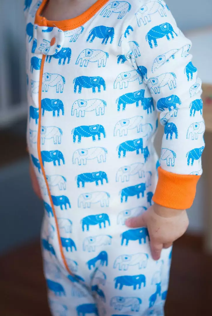 Mirasa Design Baby Footed Elephant Onesie - Orange 2 Mirasa Design Baby Footed Elephant Onesie - Orange