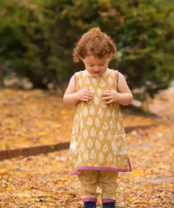 Mirasa Design Baby Gifts Baby Bold Leaf Dress - Forest Yellow